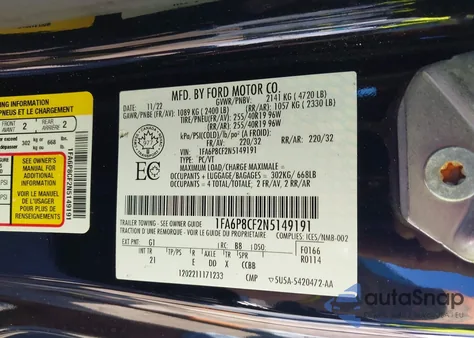 2022 Ford Mustang Gt из США, поврежденный, VIN 1FA6P8CF2N5149191